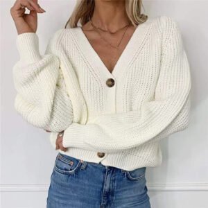 Button Up V-Neck Long Sleeve Cardigan – Cozy Fall Sweater for Women 2025