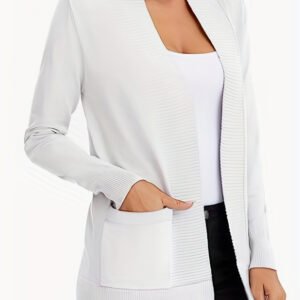 Cozy White Cardigan Sweater: Open Front, Long Sleeve, Pocketed – Must-Have for Fall Sweater Weather