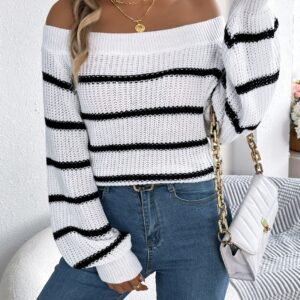 Striped Off-Shoulder Long Sleeve Sweater – Black Friday Sweater Dress Deal