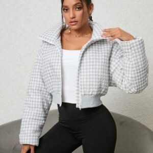 Stylish Houndstooth Zip-Up Jacket – Perfect Casual Jacket Sweater