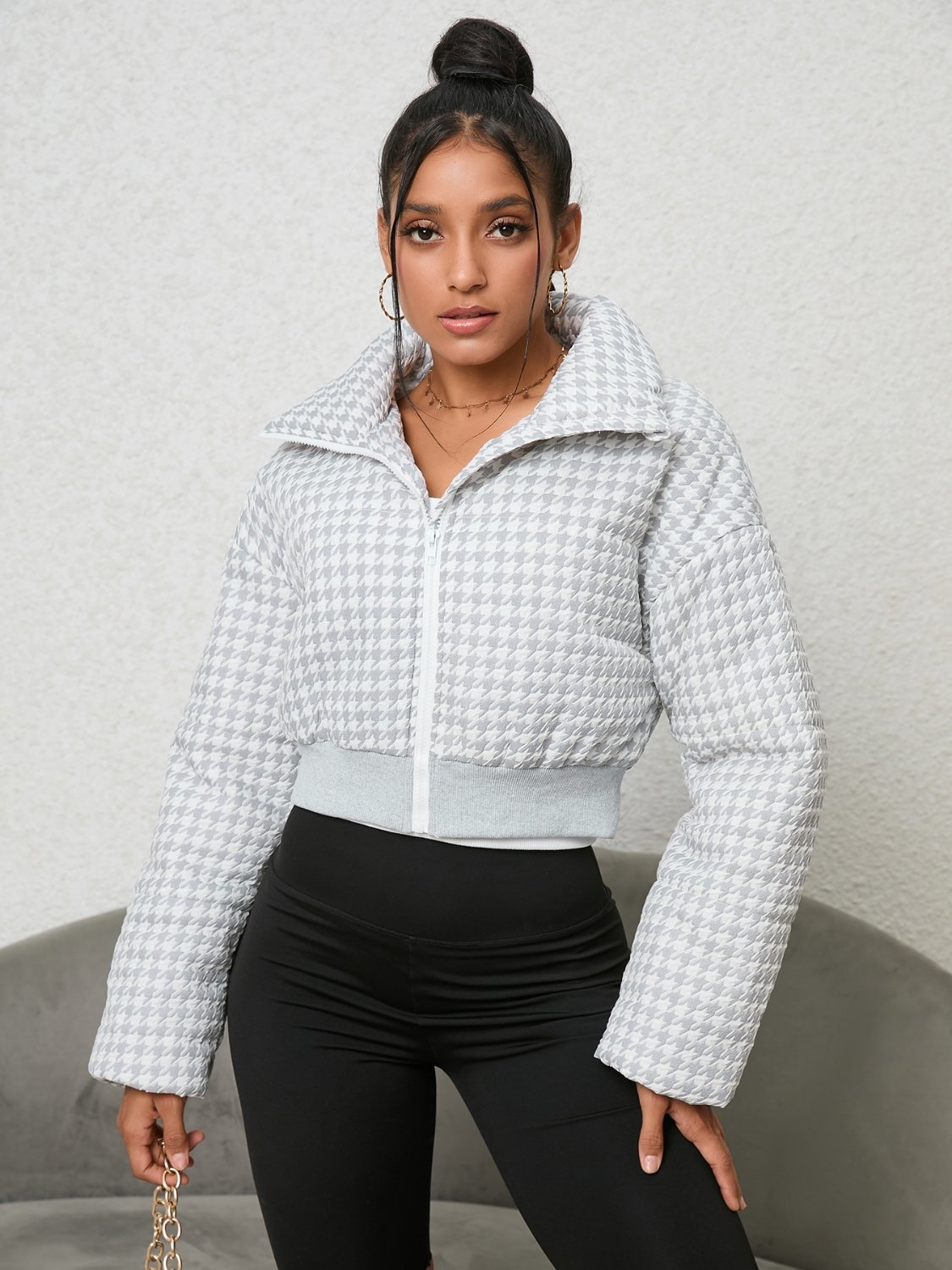 Stylish Houndstooth Zip-Up Jacket – Perfect Casual Jacket Sweater - Image 3