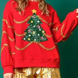 Sparkling Sequin Christmas Tree Crewneck Sweatshirt – Festive & Cozy Holiday Outfits