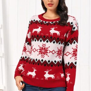 Cozy Reindeer Round Neck Christmas Sweater – Perfect for Women