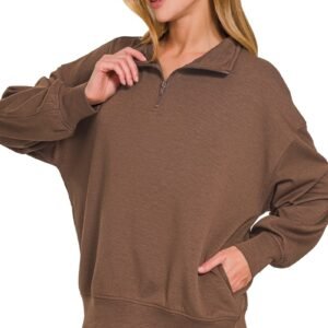 Zenana Scuba Quarter-Zip Sweatshirt – Oversized Comfort, Black Friday Deals + 10% Off