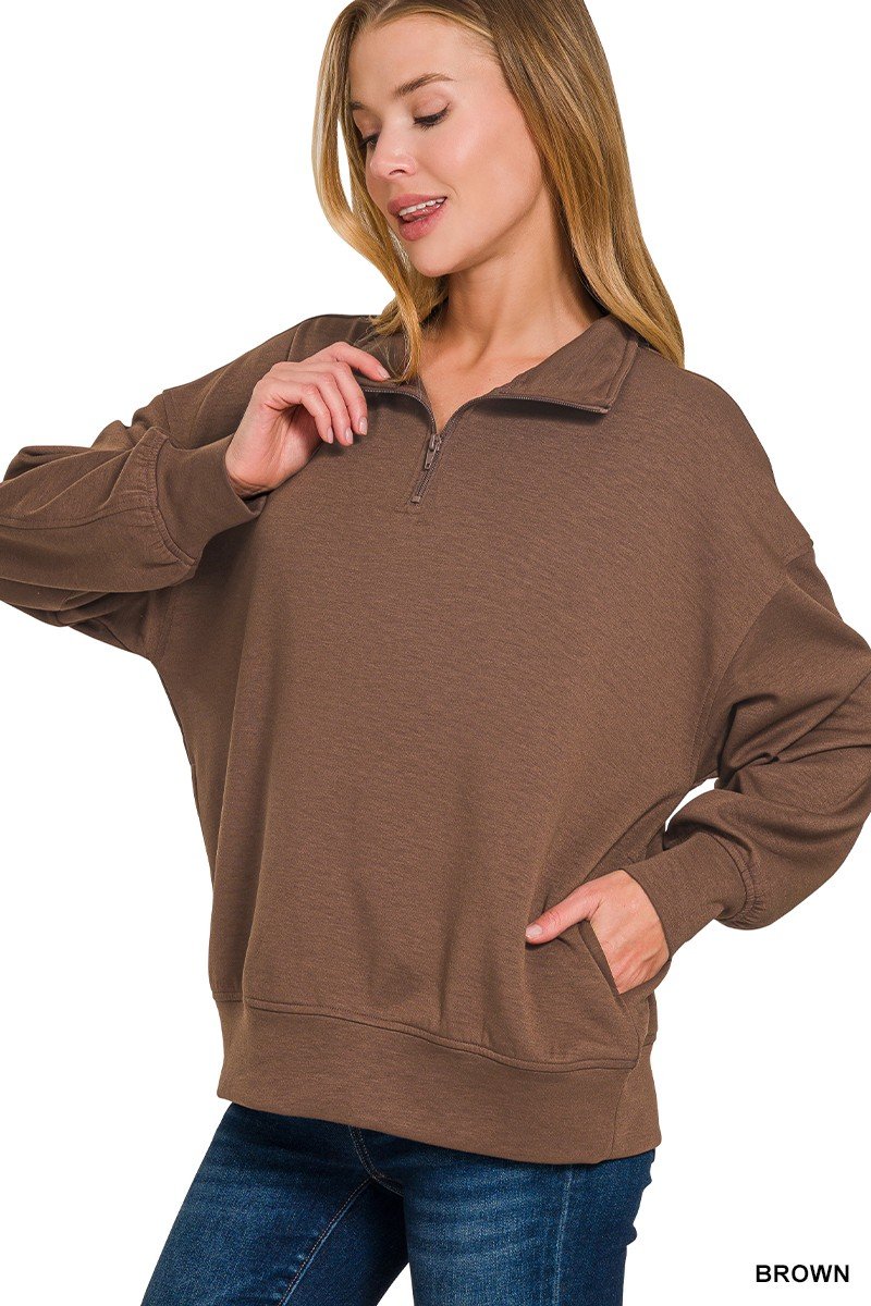 Zenana Scuba Quarter-Zip Sweatshirt – Oversized Comfort, Black Friday Deals + 10% Off