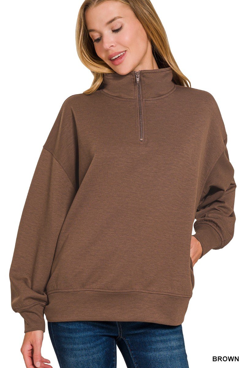 Zenana Scuba Quarter-Zip Sweatshirt – Oversized Comfort, Black Friday Deals + 10% Off - Image 2