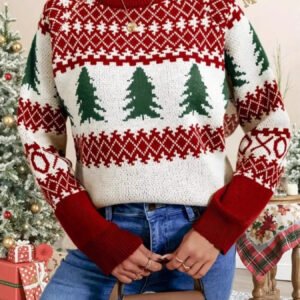 Cozy Christmas Tree Pattern Round Neck Sweater – Limited 10% Off with Code Christmas10!