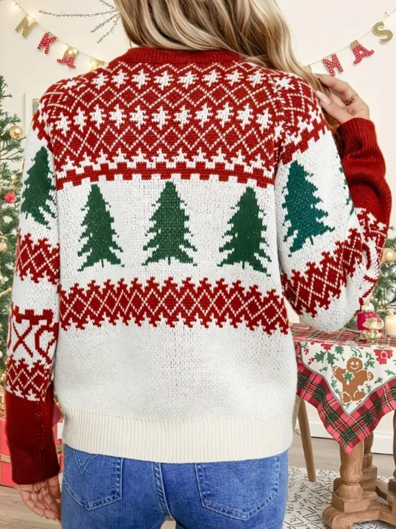 Cozy Christmas Tree Pattern Round Neck Sweater – Limited 10% Off with Code Christmas10! - Image 3