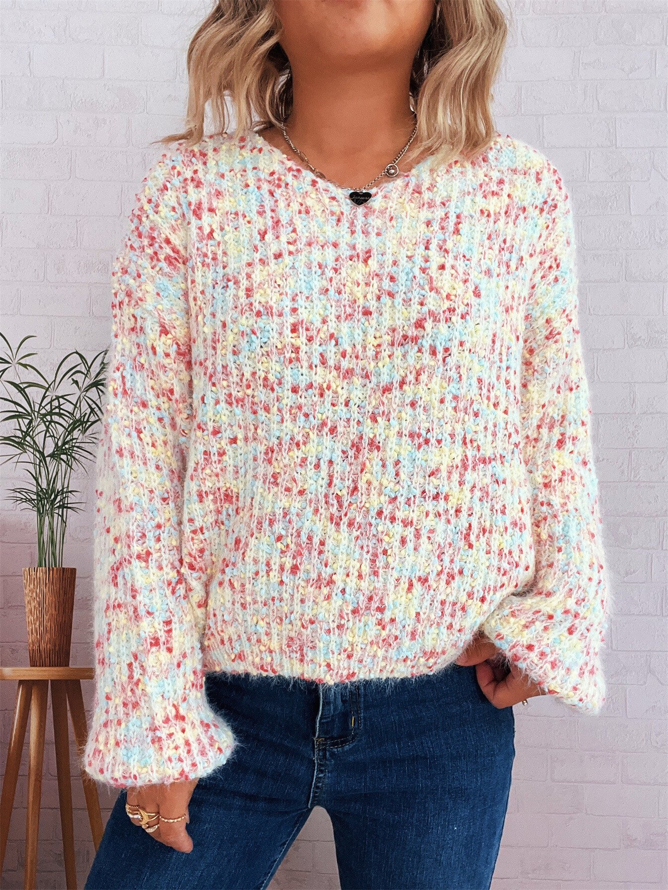 White colorful sweater