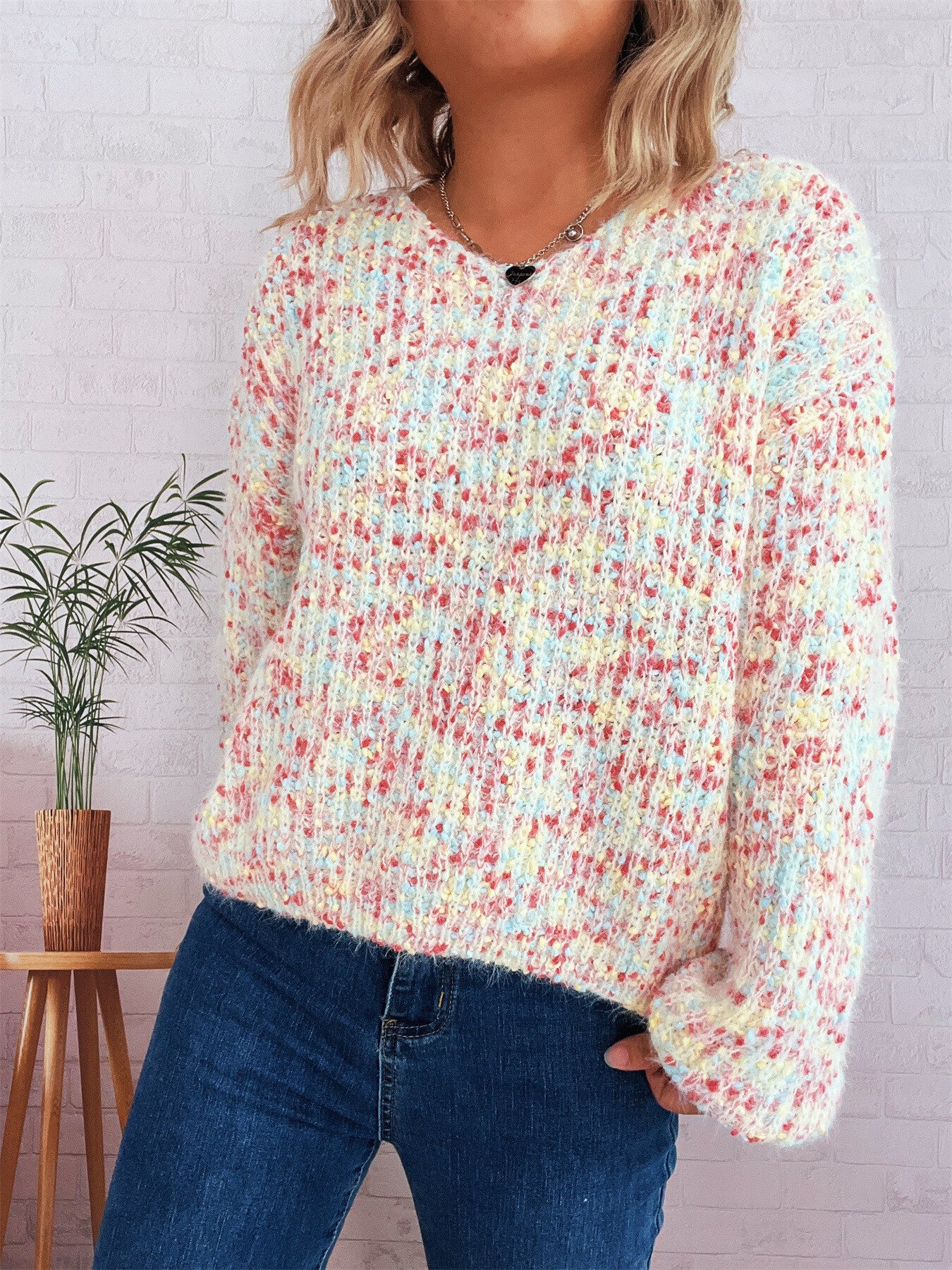 Chic Vibes Multi-Color Confetti Knit Pullover – Cozy Crew Neck Sweater for Women - Image 16