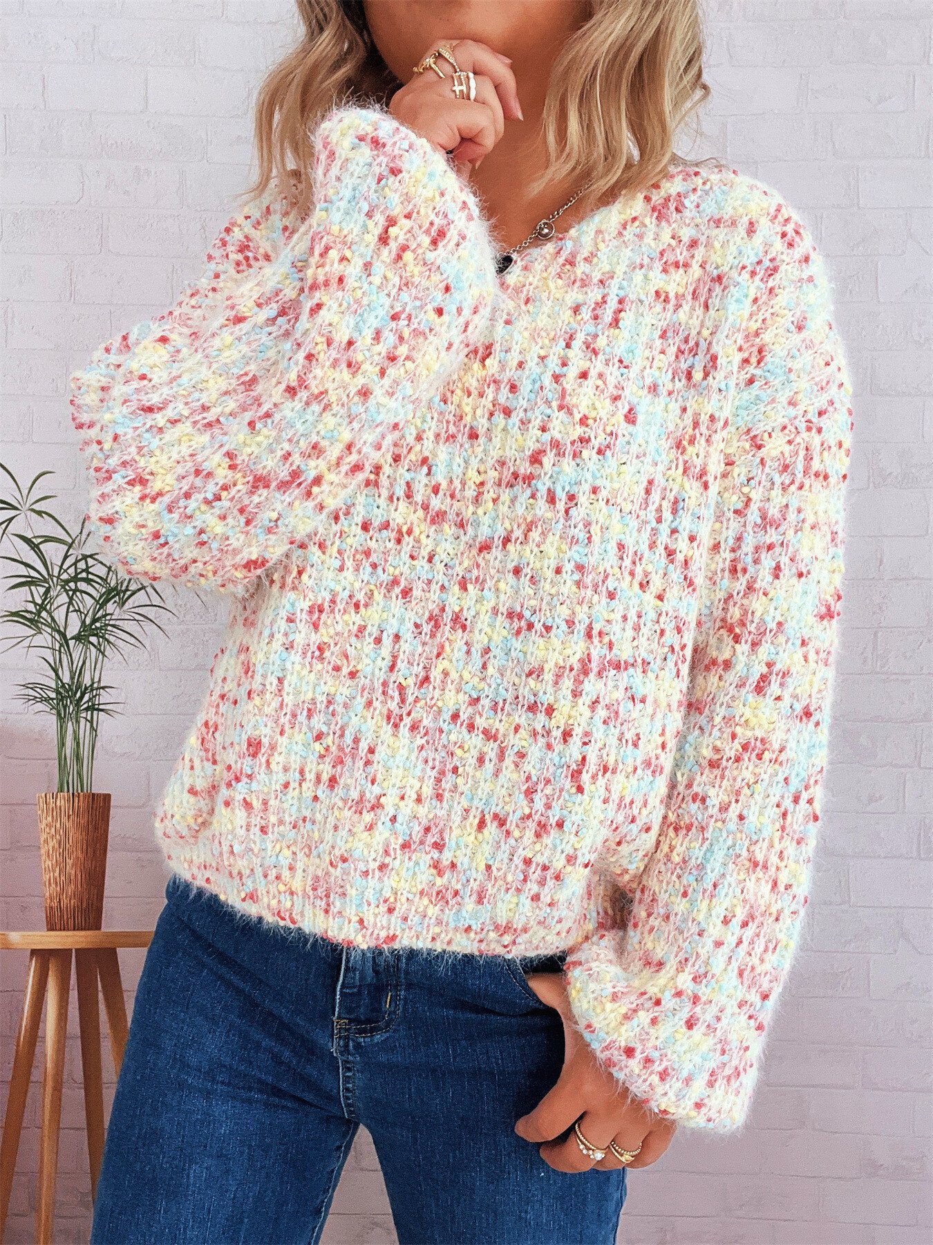 Chic Vibes Multi-Color Confetti Knit Pullover – Cozy Crew Neck Sweater for Women - Image 15
