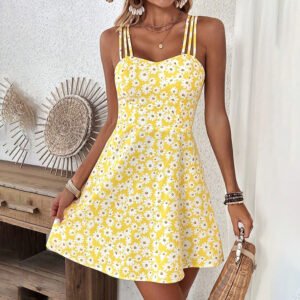 Women’s Floral Print Cami Dress – Spaghetti Strap A Line Flowy Summer Mini Sundress for Beach, Brunch & Date Night (Boho Style, USA)