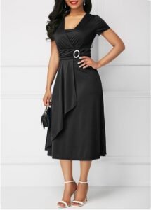 Short sleeve black midi dress