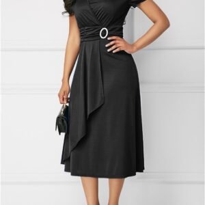 Short sleeve black midi dress