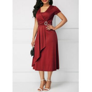 Short sleeve red midi dress