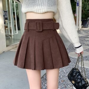 Brown pleated mini skirt