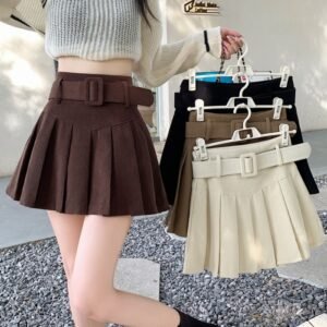 Brown pleated mini skirt