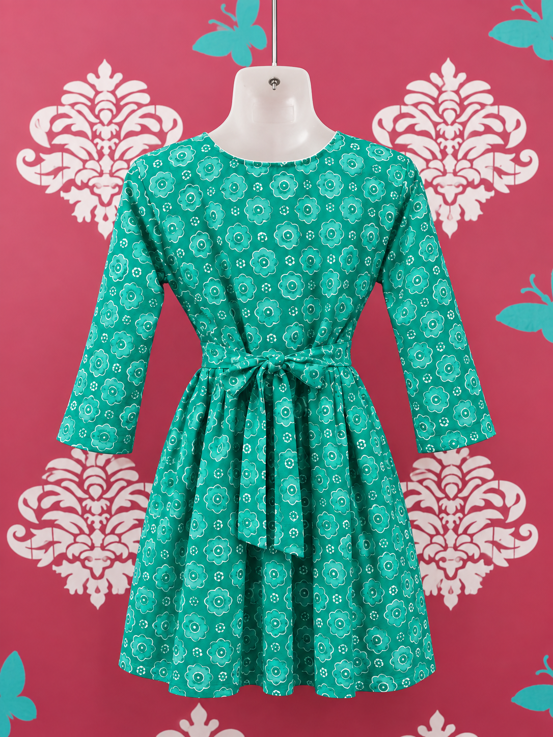 teal green floral print kurti