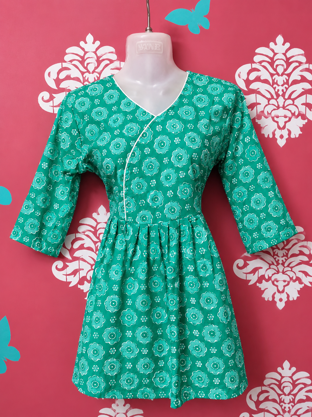 Teal green floral print kurti