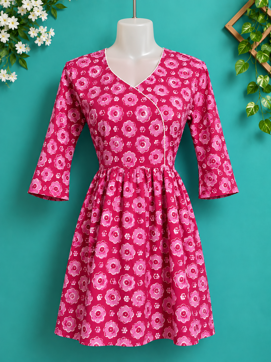 pink floral printed kurti