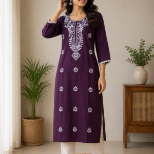 dark purple chikankari kurti