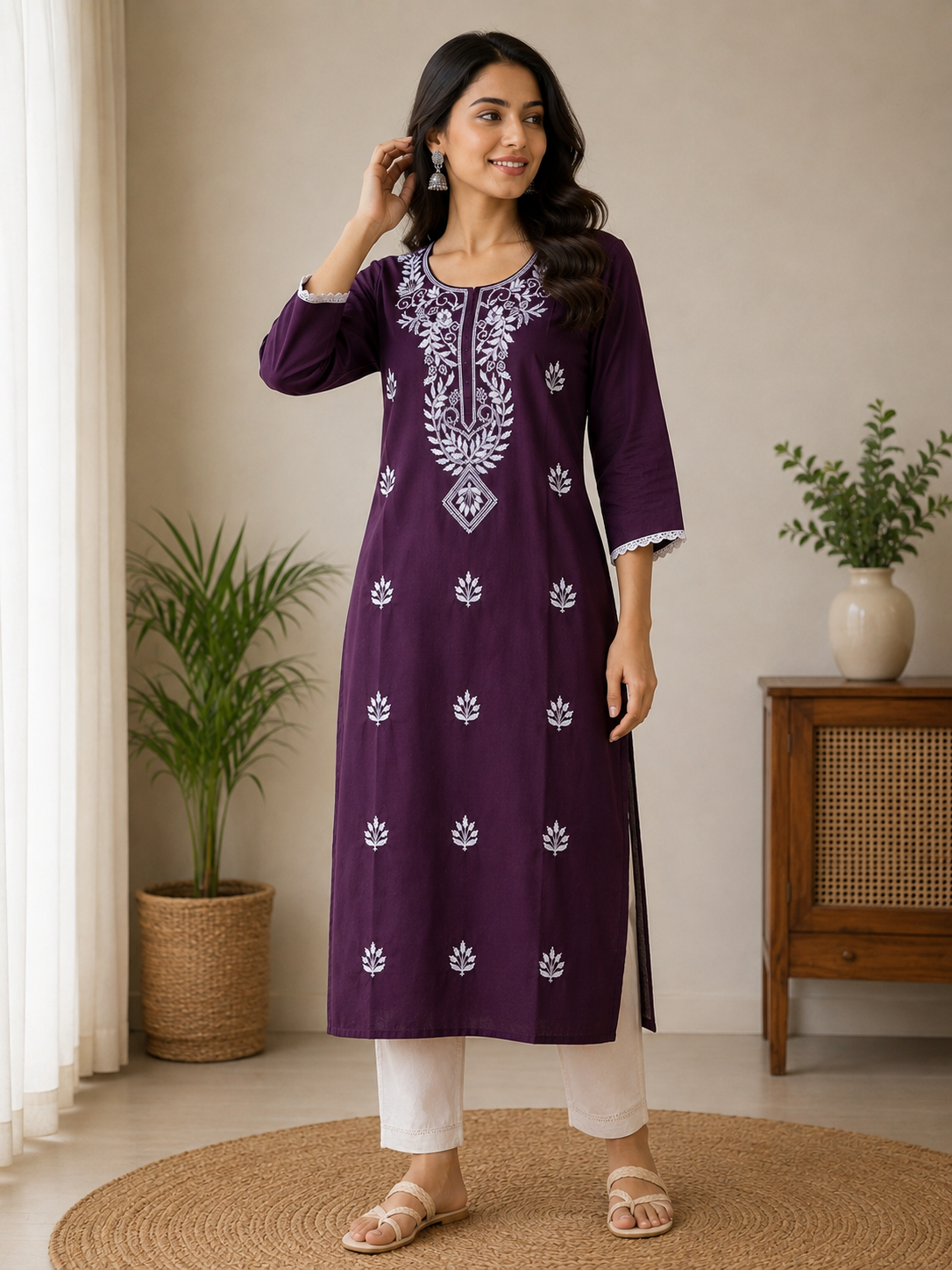 dark purple chikankari kurti