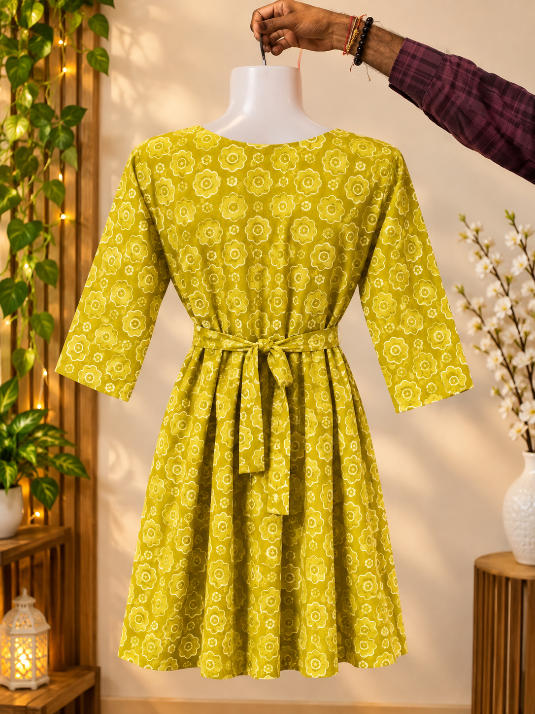 yellow floral print kurti
