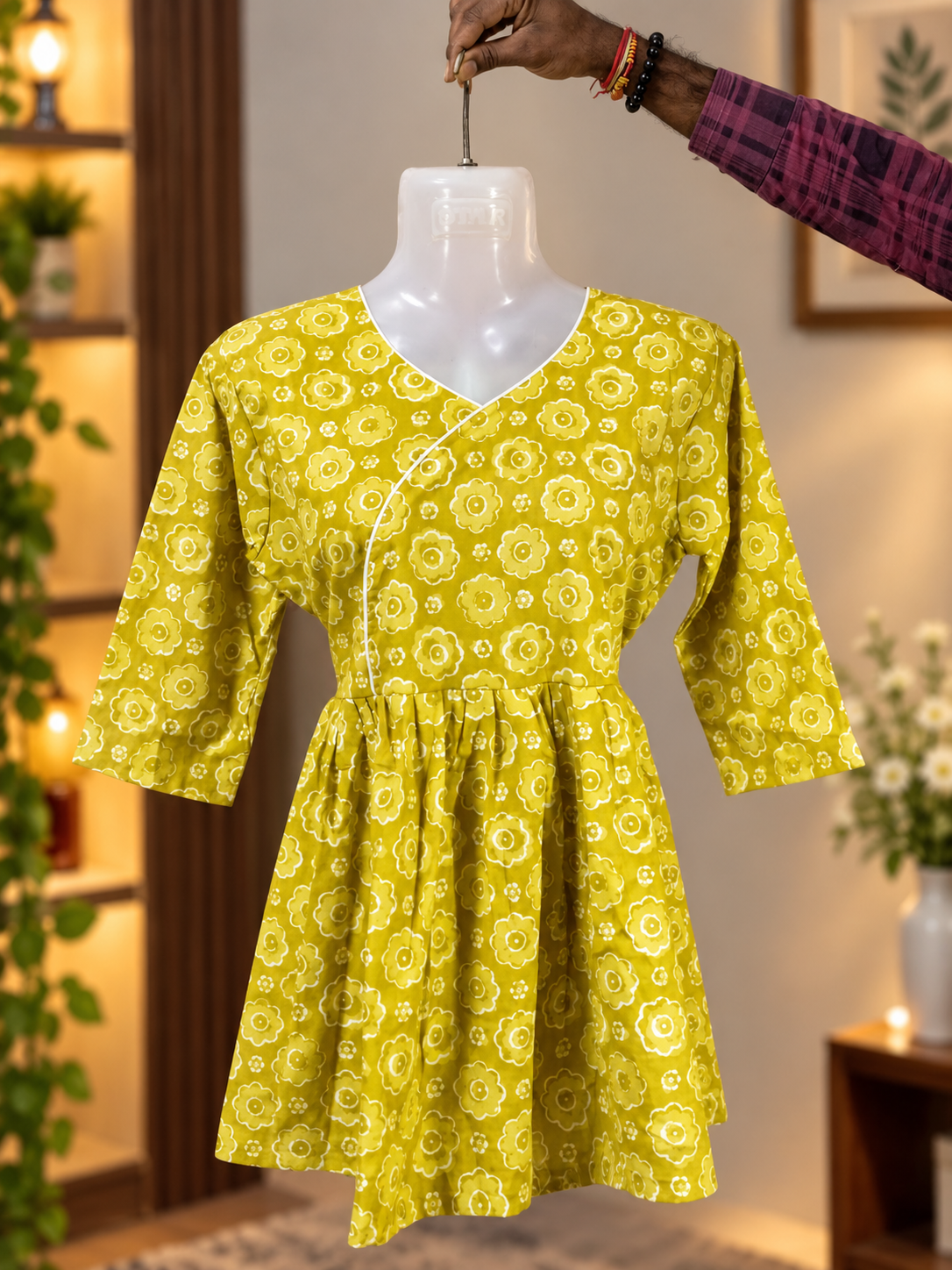 Yellow floral print kurti