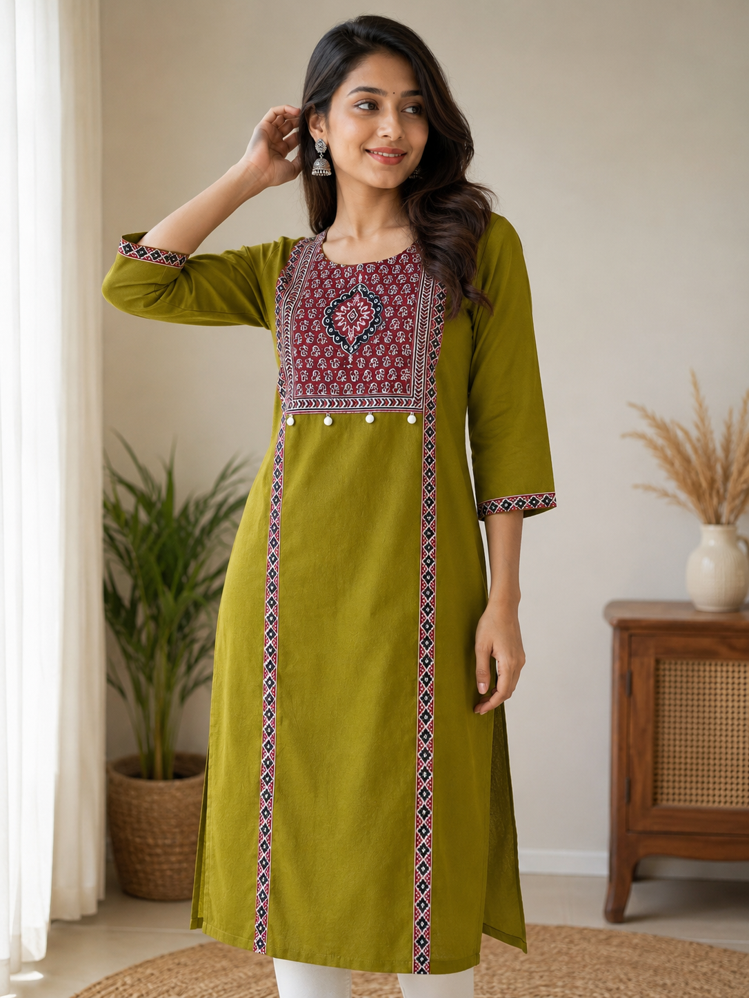 olive green short kurti