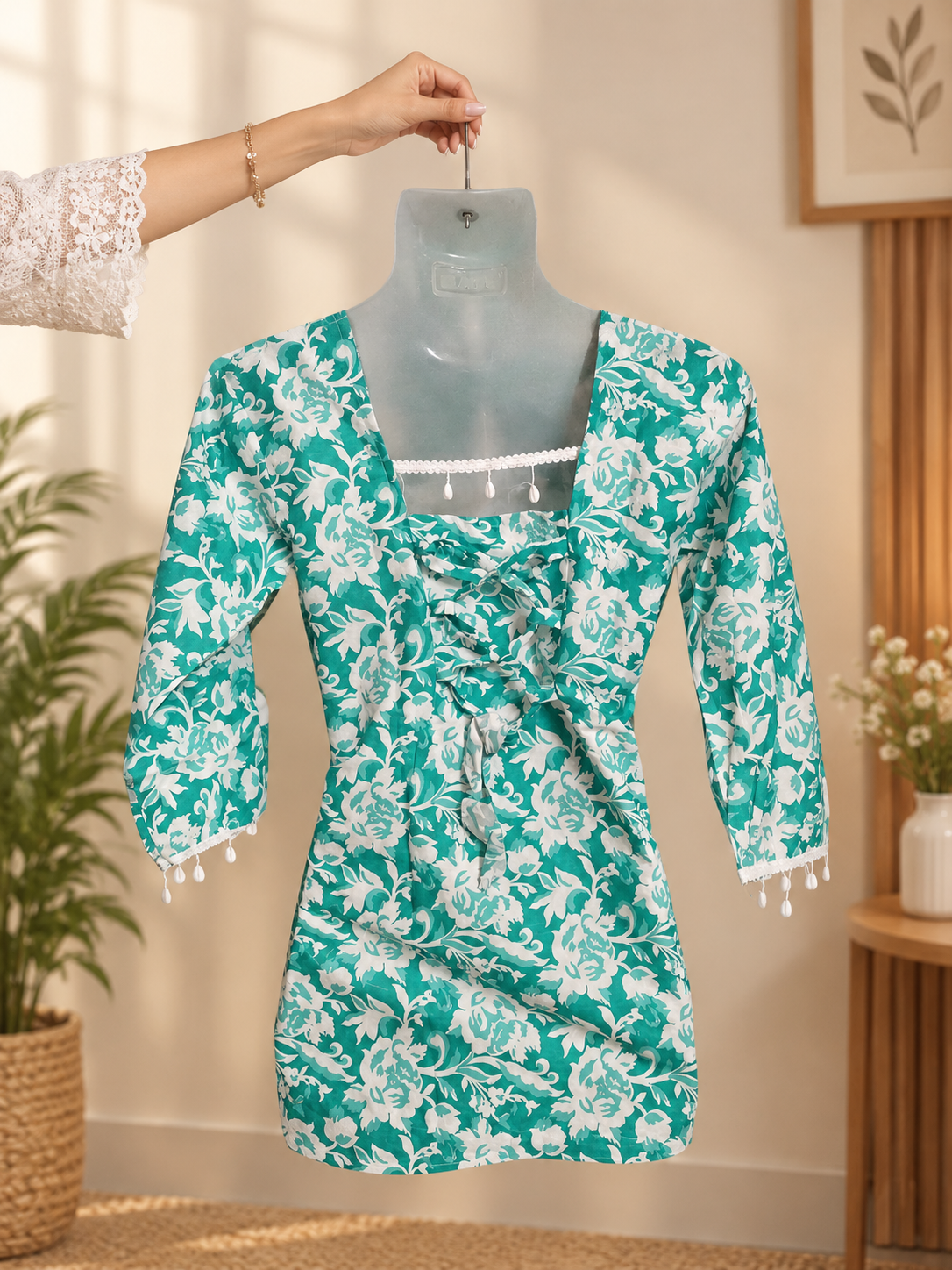 sea green square neck kurti