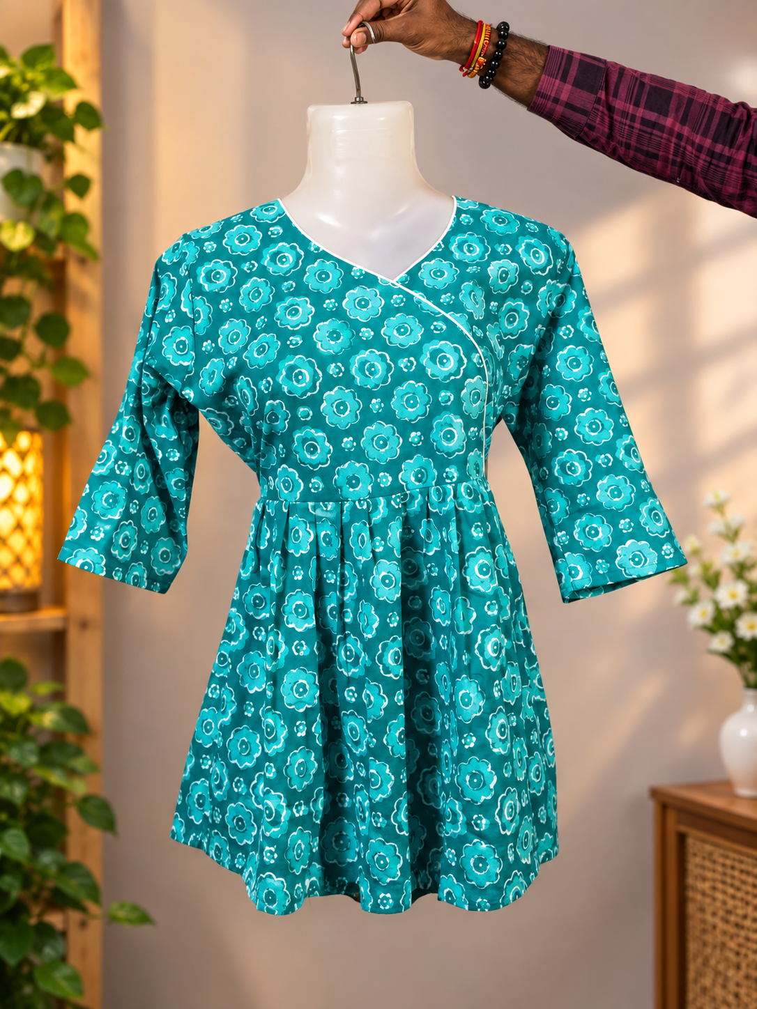 light blue floral print kurti