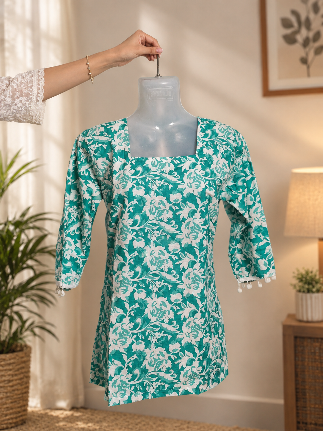 Sea Green Square neck kurti